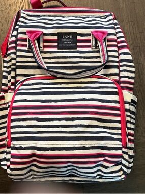 LAND Navy & White Striped Baby Bag with Pink Trim